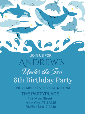 Under the Sea Birthday Invitation Ocean Animals Birthday Invite Under the Sea Boys Kids Birthday Invitation 18