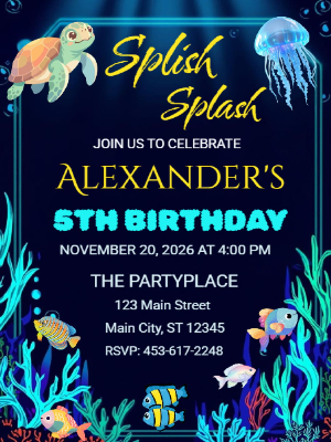 Under the Sea Birthday Invitation Ocean Animals Birthday Invite Under the Sea Boys Kids Birthday Invitation Splish Splas