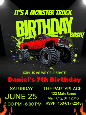 Monster Truck Kids Birthday Invitation Kids Birthday Party Invitation 4