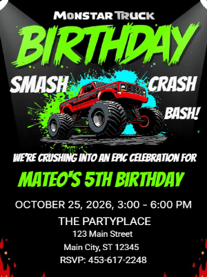 Monster Truck Kids Birthday Invitation Kids Birthday Party Invitation 5