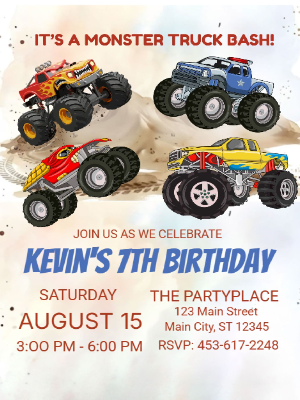 Monster Truck Kids Birthday Invitation Kids Birthday Party Invitation 6