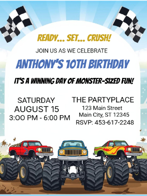 Monster Truck Kids Birthday Invitation Kids Birthday Party Invitation 8