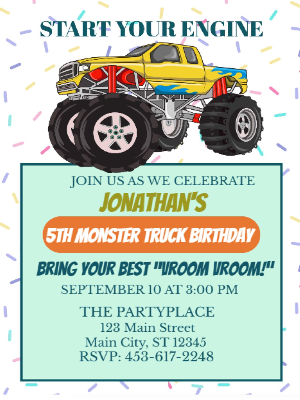 Monster Truck Kids Birthday Invitation Kids Birthday Party Invitation 10
