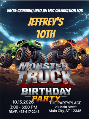Monster Truck Kids Birthday Invitation Kids Birthday Party Invitation 12