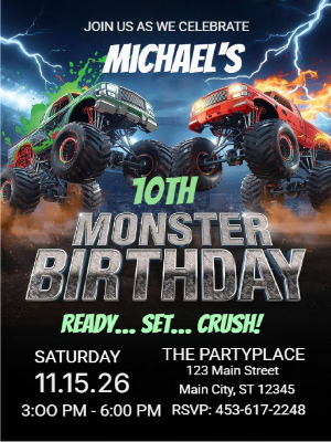 Monster Truck Kids Birthday Invitation Kids Birthday Party Invitation 13