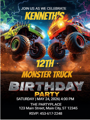 Monster Truck Kids Birthday Invitation Kids Birthday Party Invitation 15