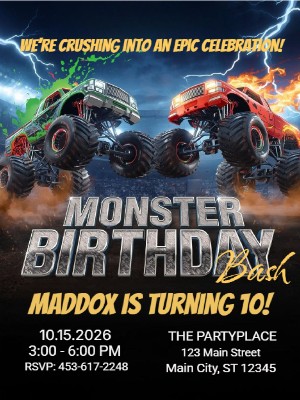 Monster Truck Kids Birthday Invitation Kids Birthday Party Invitation 16
