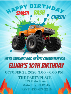Monster Truck Kids Birthday Invitation Kids Birthday Party Invitation 7