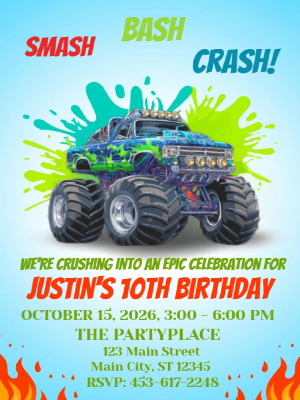Monster Truck Kids Birthday Invitation Kids Birthday Party Invitation 17
