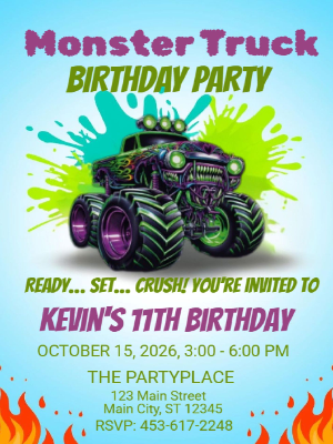 Monster Truck Kids Birthday Invitation Kids Birthday Party Invitation 18
