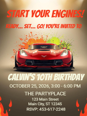 Racing Red Car Kids Birthday Invitation Sports car Kids Birthday Party Invitation 2