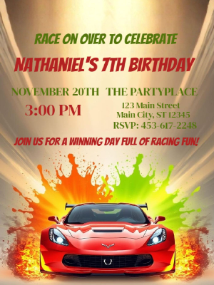 Racing Sports Car Kids Birthday Invitation Car Race Kids Birthday Party Invitation 3