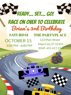 Yellow Blue Racing  Car Kids Birthday Invitation Kids Birthday Party Invitation 5