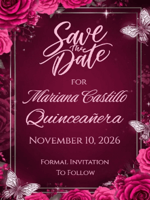 Elegant Modern Deep Red Floral Quinceanera Save the Date