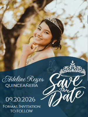 Elegant Blue and Silver Princess Quinceanera Save the Date