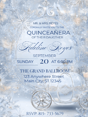 Elegant Cinderella Princess Quinceanera Birthday Invitation