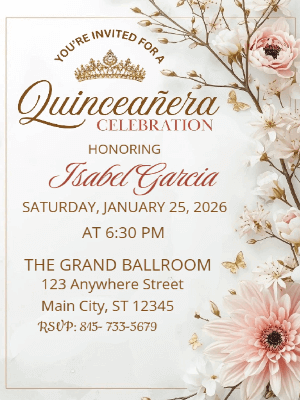 Princess Floral Pink Quinceañera Birthday