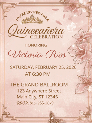 Princess Pink Floral  Quinceanera Birthday