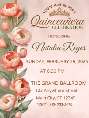 Princess Orange Floral  Quinceanera Birthday