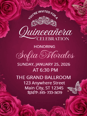 Elegant Tiara Pink Floral Quinceañera Birthday