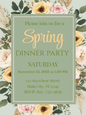 Spring Floral Border Invitation Spring Dinner Party Invitation 4