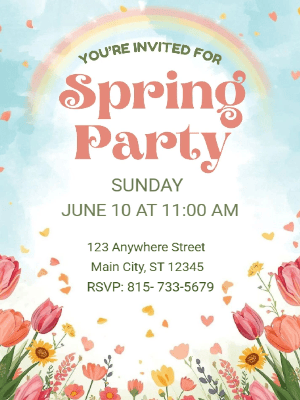 Spring Floral Rainbow Invitation Spring Party Invitation