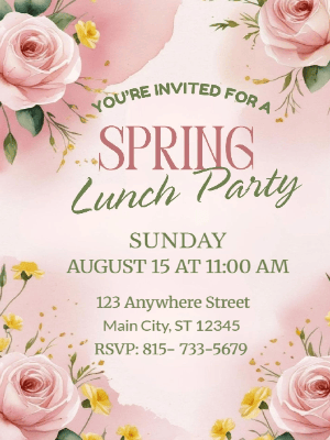 Elegant Pink and Yellow Spring Floral Invitation Spring Party Invitation
