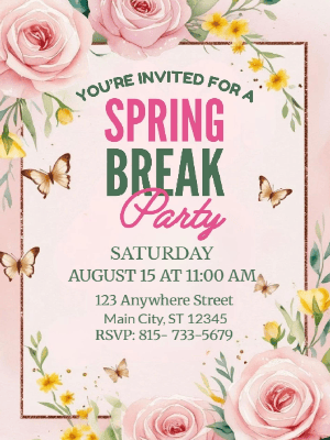 Pink and Yellow Spring Floral Invitation Spring Break Party Invitation
