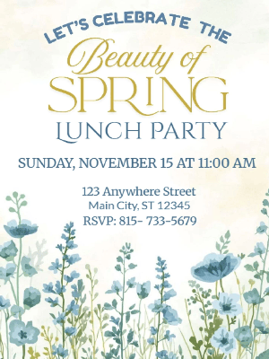 Spring Floral Invitation Blue Floral Spring Party Invitation