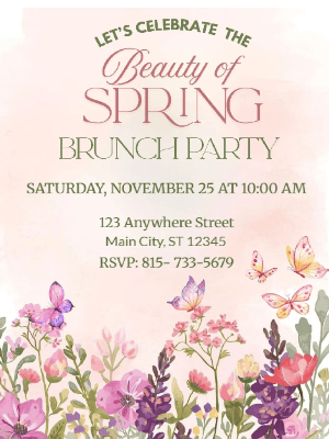 Spring Floral Invitation Butterfly Pink Floral Spring Party Invitation