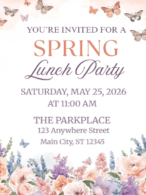 Spring Floral Invitation Pink Floral Spring Lunch Party Invitation