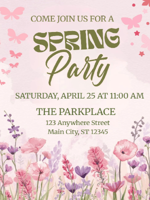 Spring Floral Invitation Butterfly Pink Floral Spring Party Invitation