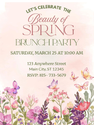Spring Floral Invitation Butterfly Pink Floral Spring Party Invitation