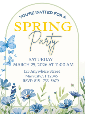 Spring Floral Butterfly Invitation Spring Party Invitation