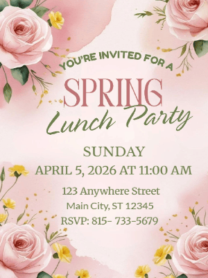 Elegant Pink and Yellow Spring Floral Invitation Spring Party Invitation