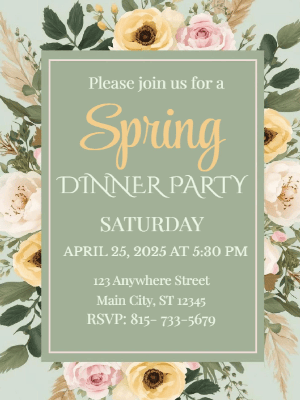 Spring Floral Border Invitation Spring Dinner Party Invitation 4