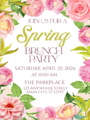 Spring Floral Invitation Floral Spring Brunch Party Invitation