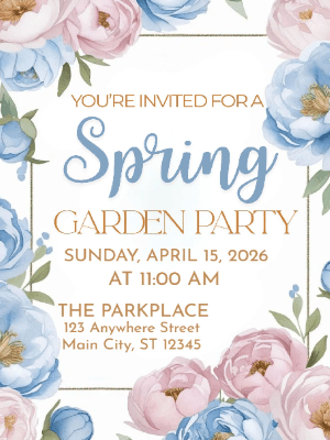 Spring Floral Invitation Floral Spring Garden Party Invitation