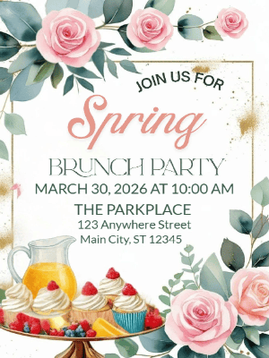Spring Floral Invitation Floral Spring Brunch Party Invitation