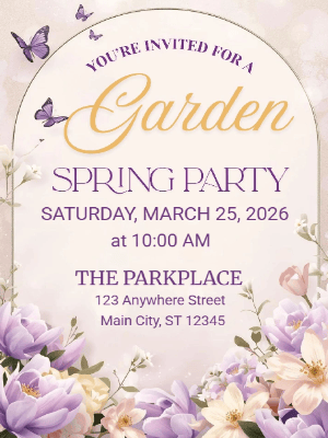 Spring Floral Butterfly Invitation Purple Floral Garden Spring Party Invitation
