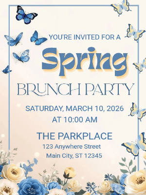 Spring Floral Invitation Blue Floral Butterfly Spring Brunch Party Invitation