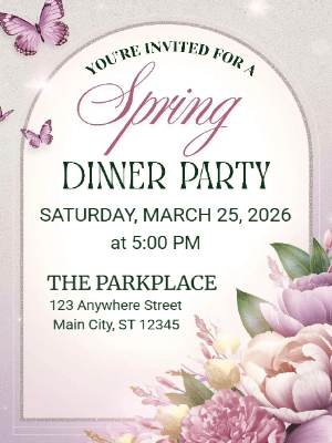 Spring Floral Butterfly Invitation Purple Floral Dinner Spring Party Invitation