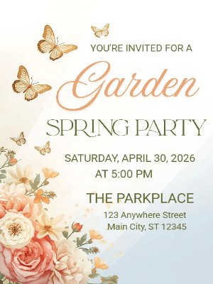 Spring Floral Invitation Pink Floral Butterfly Spring Garden Party Invitation
