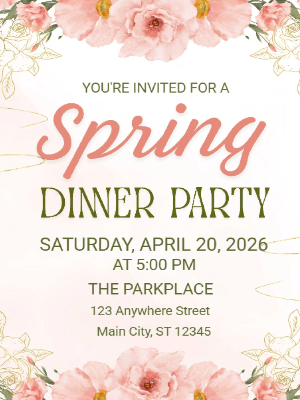 Spring Floral Invitation Pink Floral Spring Dinner Party Invitation