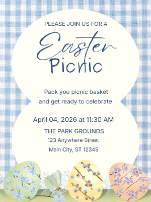 Blue Gingham Easter Picnic Party Invitation