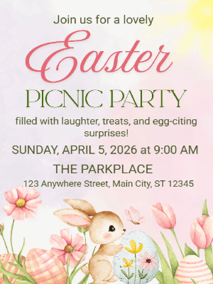 Easter Egg Picnic Invitation  Easter Bunny Invitation Spring Easter Party Invitation