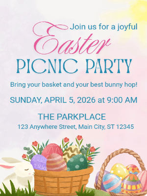 Easter Egg Picnic Invitation  Easter Bunny Invitation Spring Easter Party Invitation