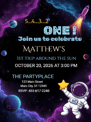 First trip around the Sun Space Kids 1st Birthday Invitation