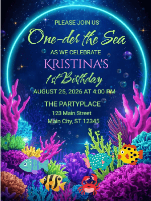 One-der the Sea 1st Birthday Invitation Kids Invitation