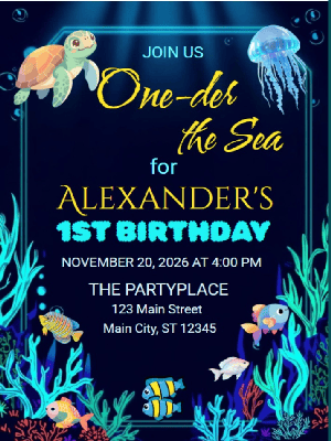 One-der the Sea 1st Birthday Invitation Under the Sea Boys Kids Birthday Invitation